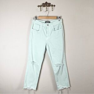 J. Brand Wynne Cropped Straight Jeans Light Green Spearmint Destruct Size 28
